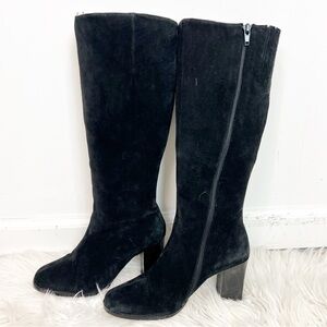 NEWPORT NEWS BLACK SUEDE SQUARE TOE TALL SHAFT BOOTS WOMENS SZ 5